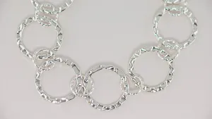 Boho Chic Silver Link Statement Bracelet: Hammered Silver Link Bracelet