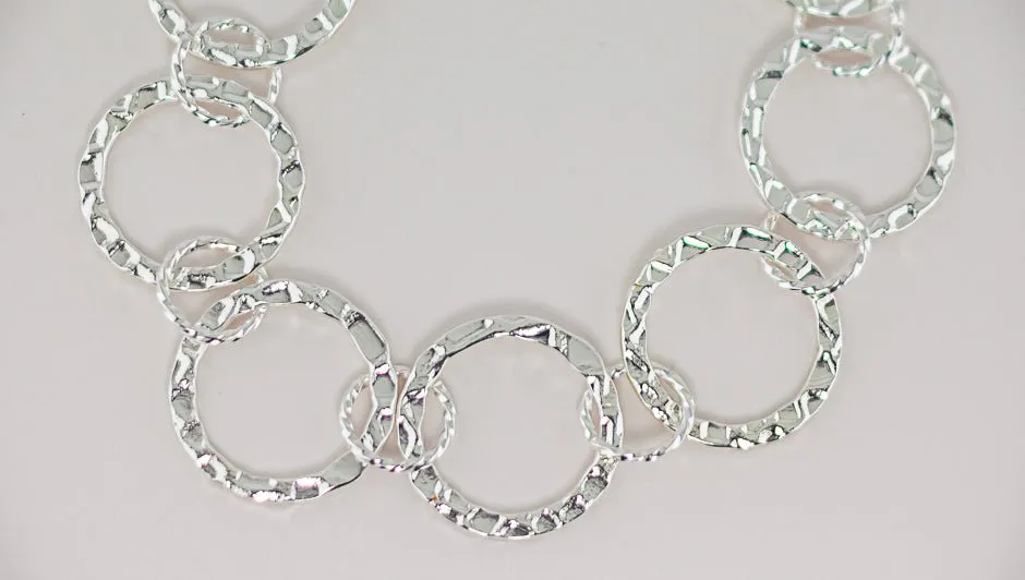 Boho Chic Silver Link Statement Bracelet: Hammered Silver Link Bracelet