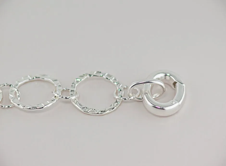 Boho Chic Silver Link Statement Bracelet: Hammered Silver Link Bracelet