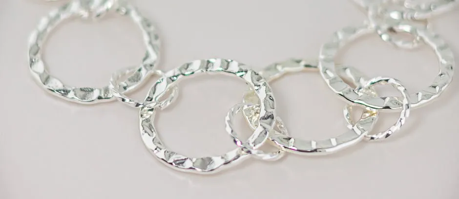 Boho Chic Silver Link Statement Bracelet: Hammered Silver Link Bracelet