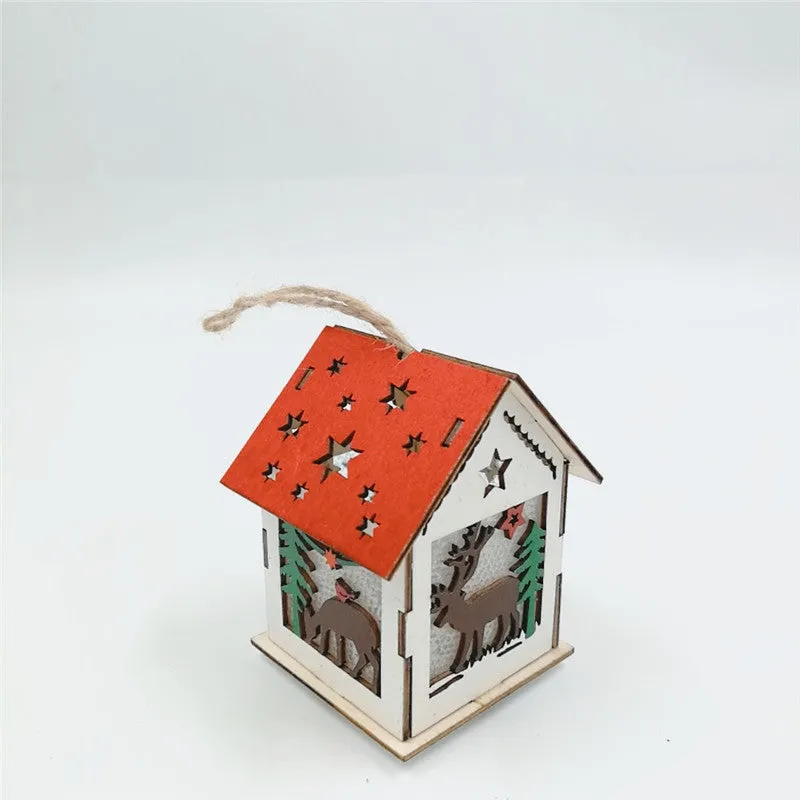 Bulk Christmas Wooden House Hanging Ornament Santa Claus Snowman Deer Christmas Tree Pendants for Xmas Party Wholesale