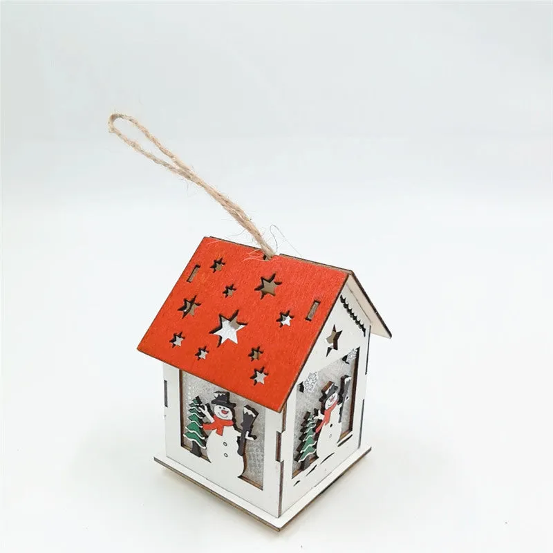 Bulk Christmas Wooden House Hanging Ornament Santa Claus Snowman Deer Christmas Tree Pendants for Xmas Party Wholesale