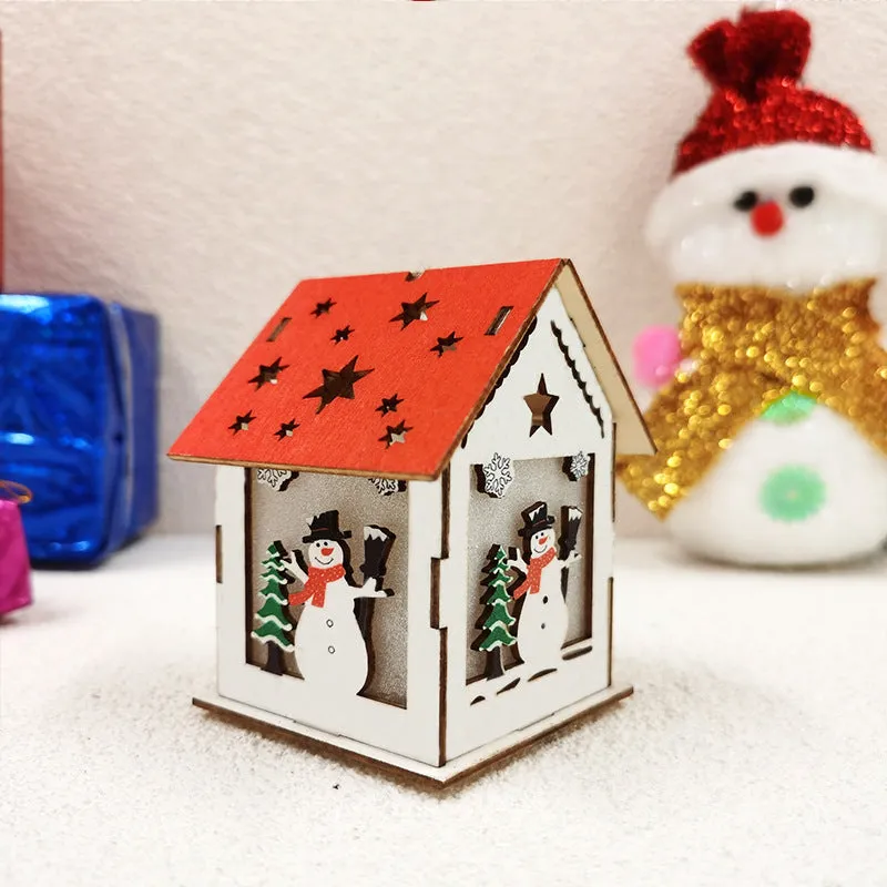 Bulk Christmas Wooden House Hanging Ornament Santa Claus Snowman Deer Christmas Tree Pendants for Xmas Party Wholesale