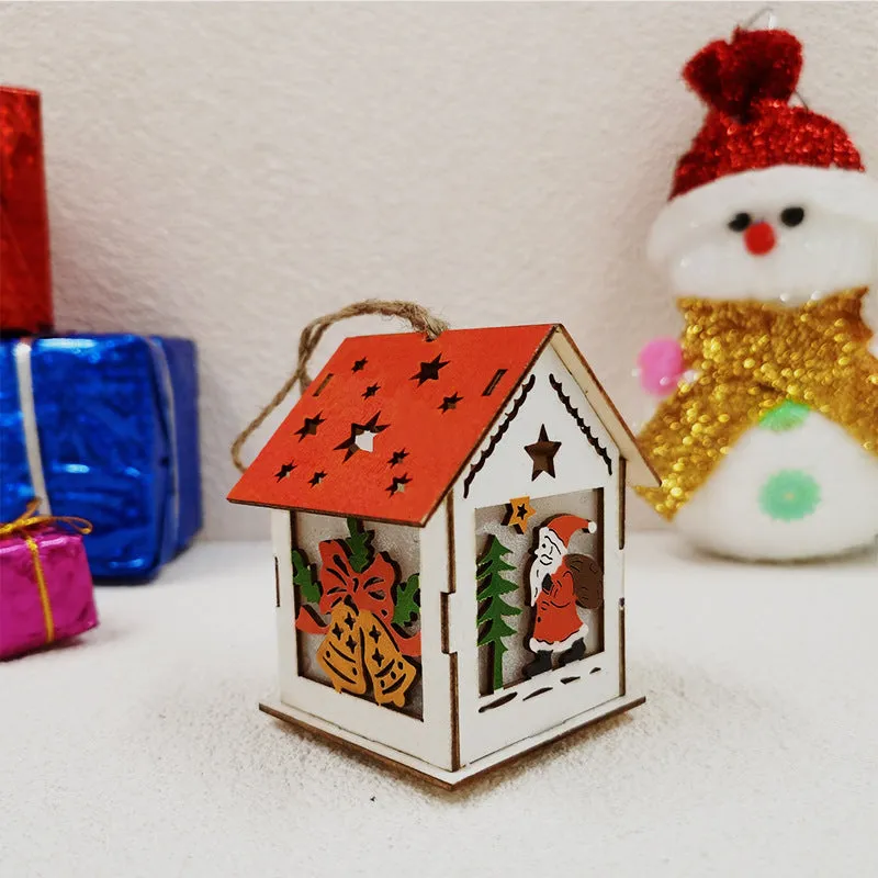 Bulk Christmas Wooden House Hanging Ornament Santa Claus Snowman Deer Christmas Tree Pendants for Xmas Party Wholesale