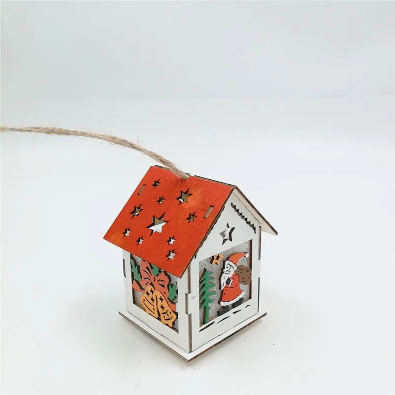 Bulk Christmas Wooden House Hanging Ornament Santa Claus Snowman Deer Christmas Tree Pendants for Xmas Party Wholesale