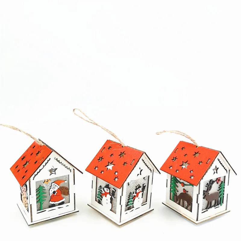 Bulk Christmas Wooden House Hanging Ornament Santa Claus Snowman Deer Christmas Tree Pendants for Xmas Party Wholesale