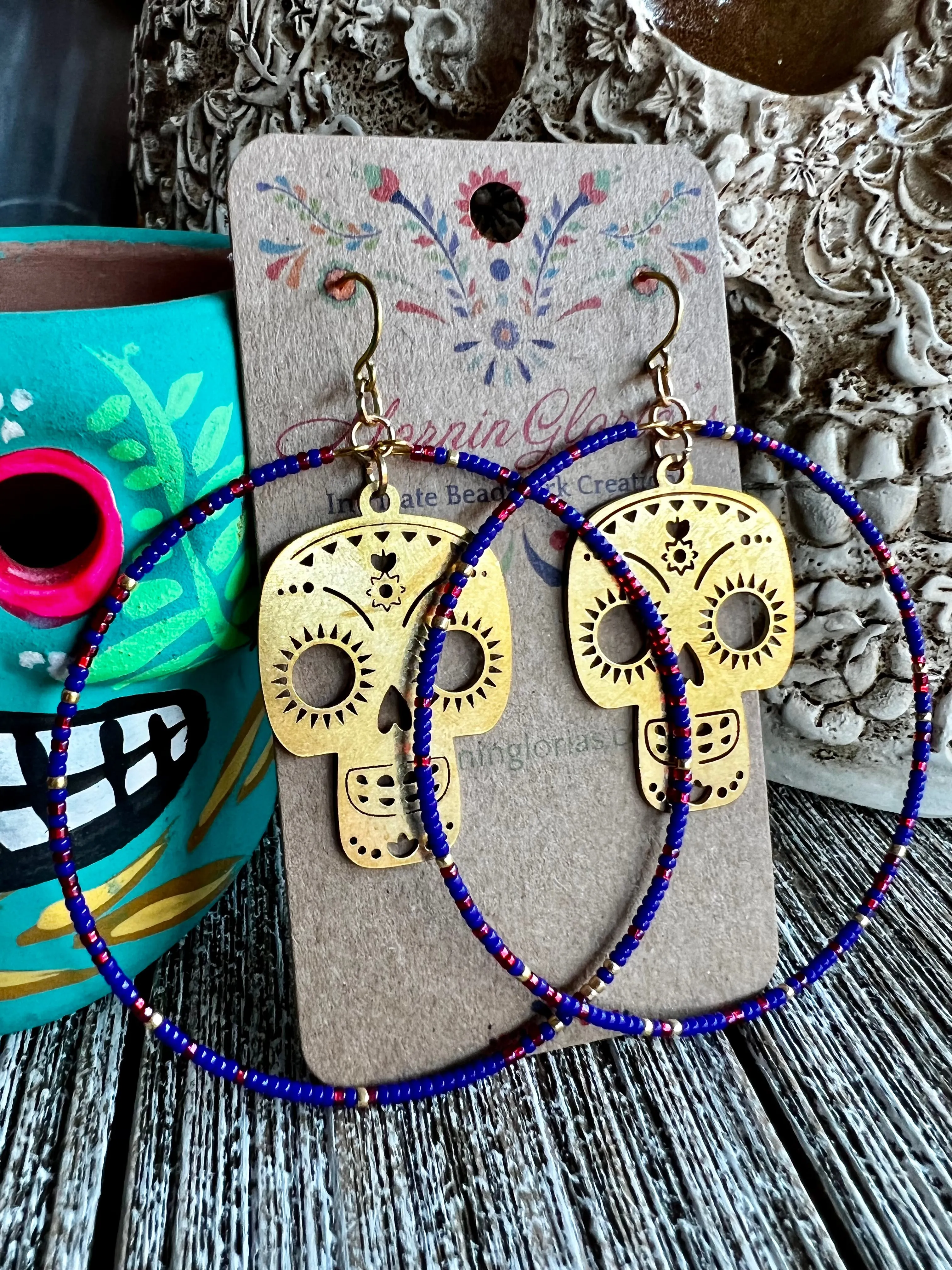 Calavera Beaded Hoop Earrings