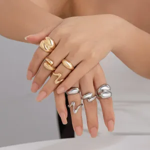 Chic 4Pcs Chunky Waterdrop Open Ring Set