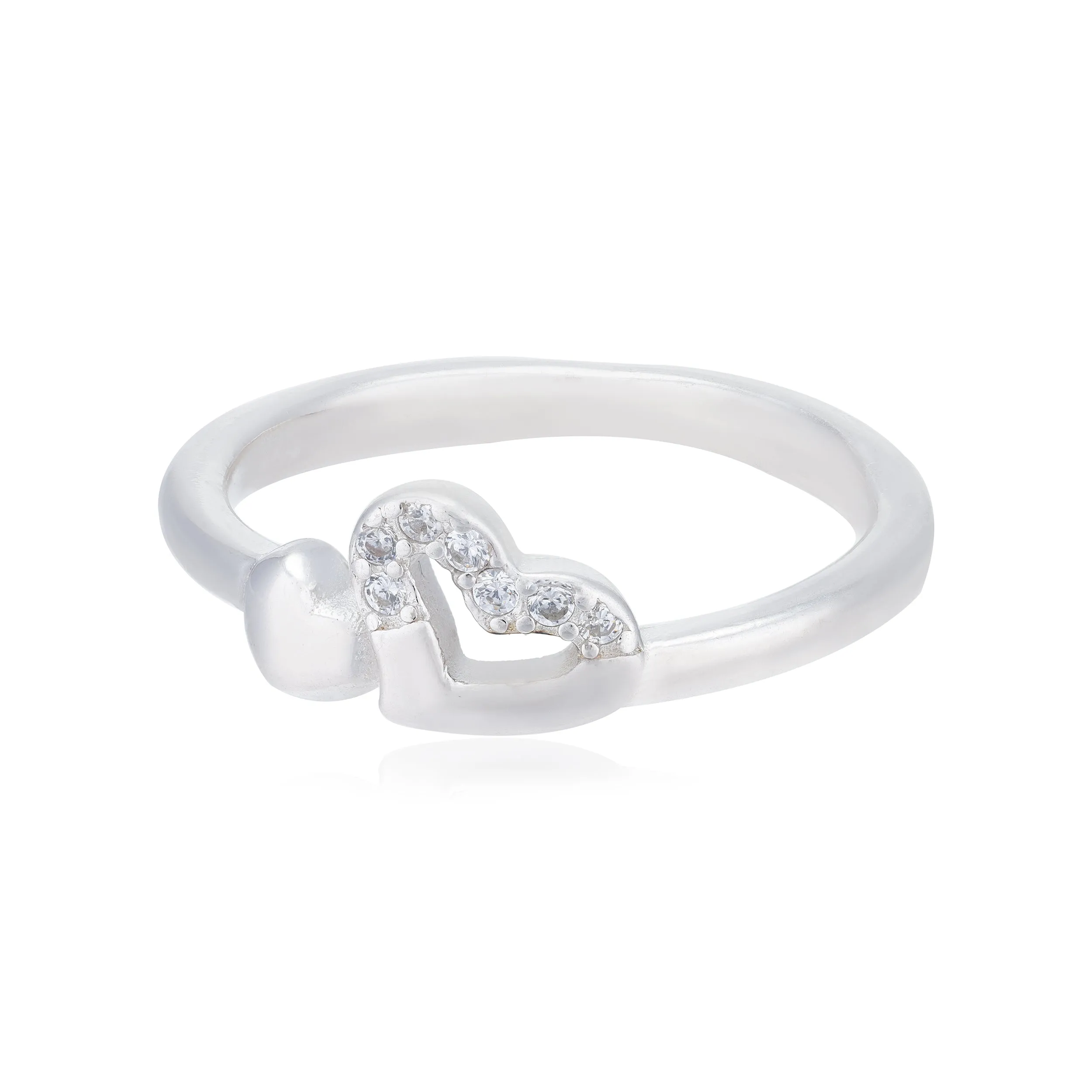 Chic Duo 925 Rhodium Plated Contrast Heart Rings