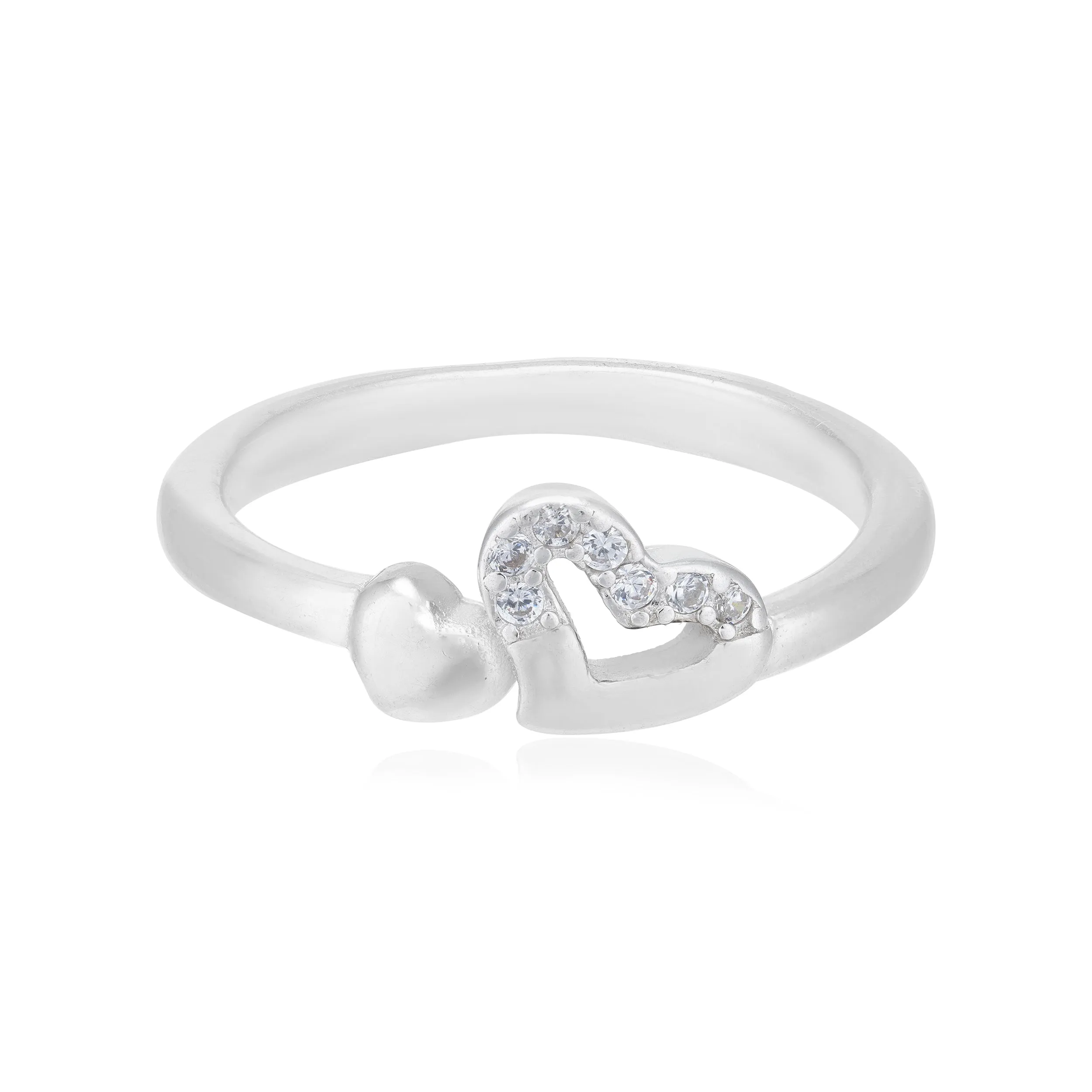 Chic Duo 925 Rhodium Plated Contrast Heart Rings