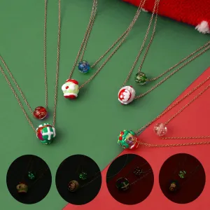 Christmas Luminous Necklace Fashion Niche Christmas Tree Santa Claus Round Bead Double-layer Necklace For Women Jewelry