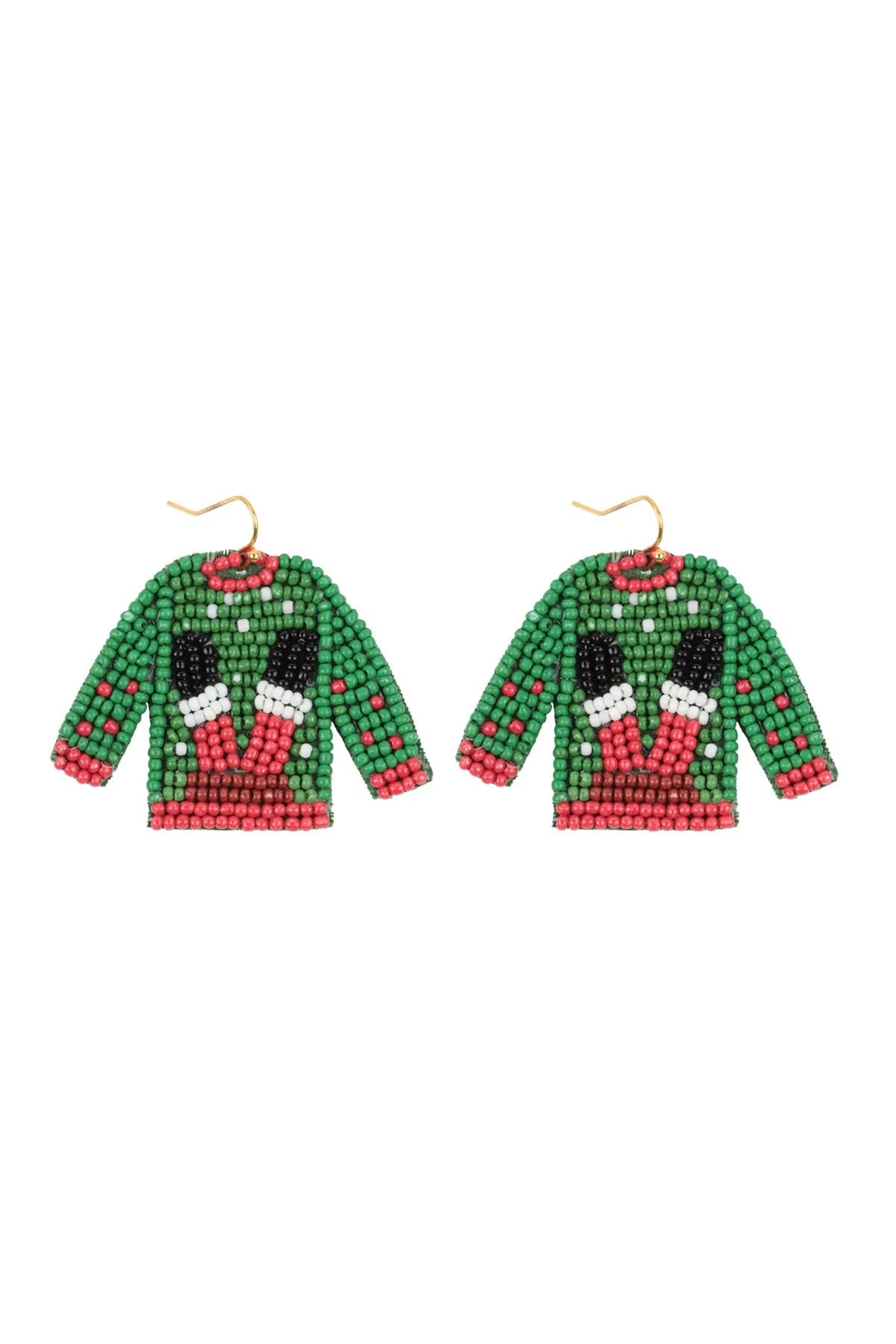 CHRISTMAS PATTERN SWEATER SEED BEADS HOOK EARRINGS