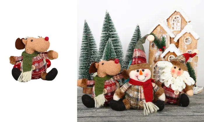 Christmas Snowman & Elk Plaid Button Doll Pendant Ornaments
