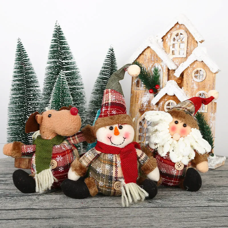 Christmas Snowman & Elk Plaid Button Doll Pendant Ornaments