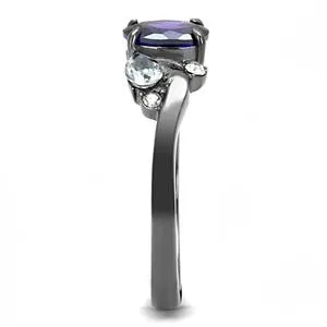 CJE3169 Wholesale Women's Stainless Steel IP Light Black Tanzanite AAA Grade CZ Fashion Ring