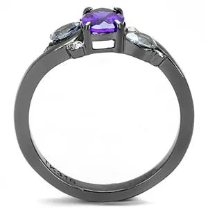 CJE3169 Wholesale Women's Stainless Steel IP Light Black Tanzanite AAA Grade CZ Fashion Ring