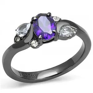 CJE3169 Wholesale Women's Stainless Steel IP Light Black Tanzanite AAA Grade CZ Fashion Ring