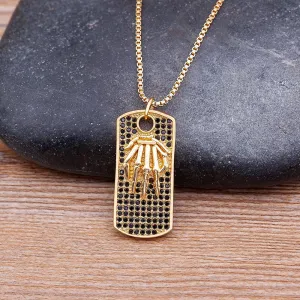 Classic Black Zircon Vintage Hand Bone Pendant Necklace