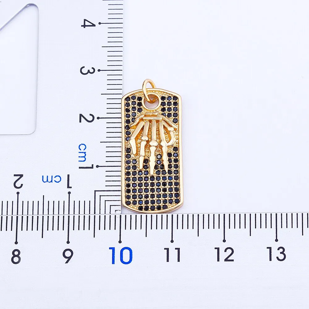 Classic Black Zircon Vintage Hand Bone Pendant Necklace