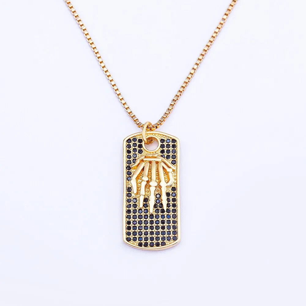 Classic Black Zircon Vintage Hand Bone Pendant Necklace