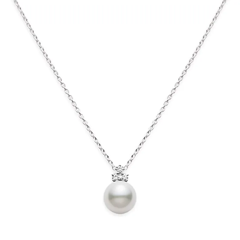 Classic White South Sea Cultured Pearl Pendant in 18K White Gold with Diamond