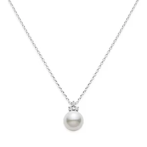 Classic White South Sea Cultured Pearl Pendant in 18K White Gold with Diamond