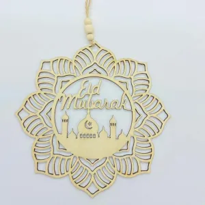 Cliths 5.9 IN Eid Mubarak Wooden Hanging for Muslim Party Decoration Supplies, Ramadan Decorations for Home(5.91x5.91) in