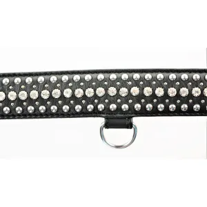 Collar - Leather Blk with Studs and Stones