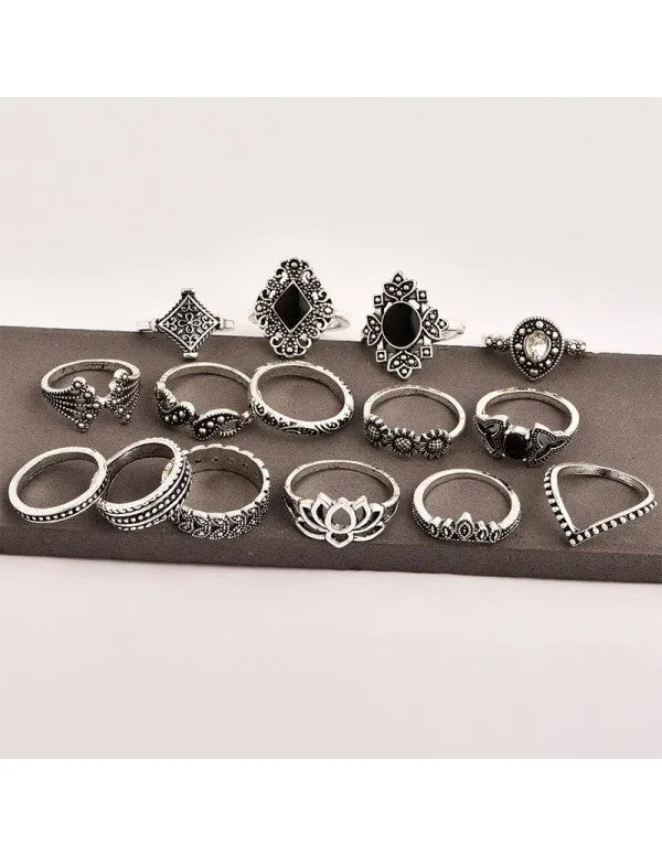 Combo of 15 Silver Plated Mixed Sized Rings