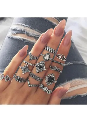 Combo of 15 Silver Plated Mixed Sized Rings