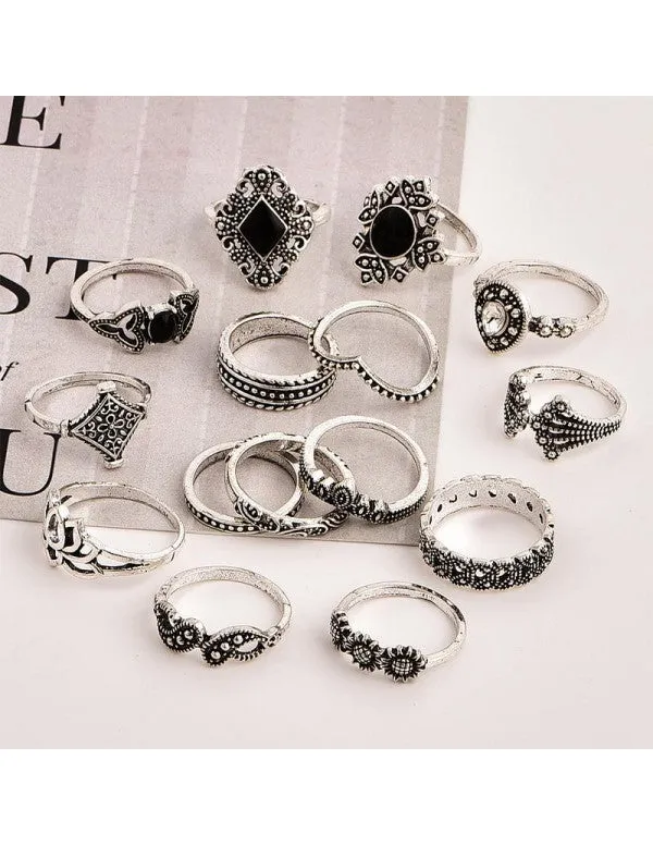 Combo of 15 Silver Plated Mixed Sized Rings