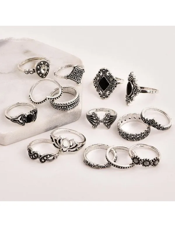Combo of 15 Silver Plated Mixed Sized Rings