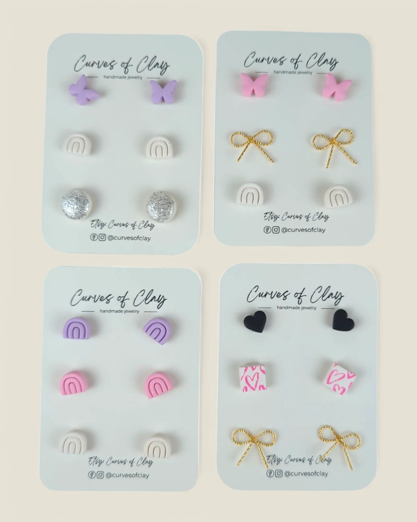 Curves of Clay, Everyday Stud Earrings 3 Pack