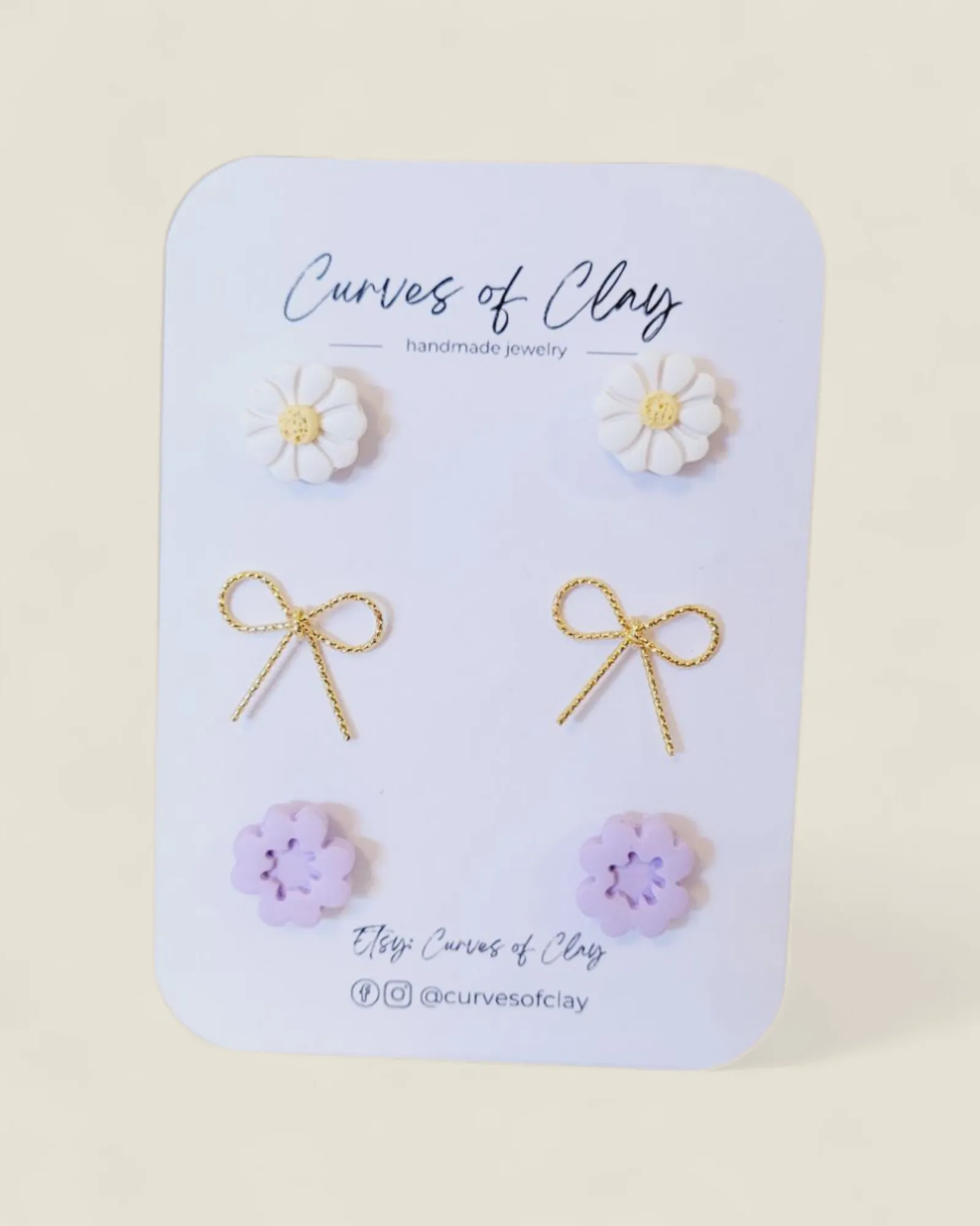 Curves of Clay, Everyday Stud Earrings 3 Pack