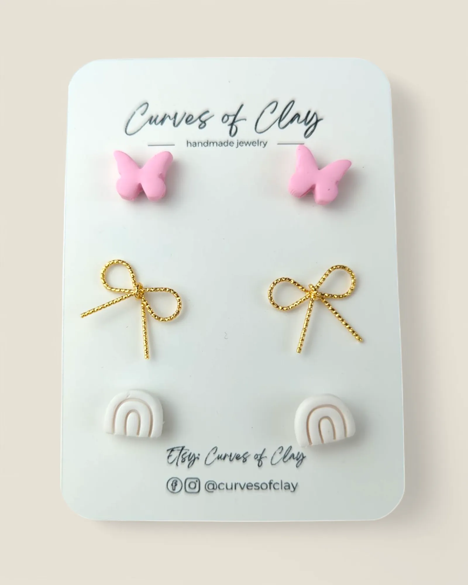 Curves of Clay, Everyday Stud Earrings 3 Pack
