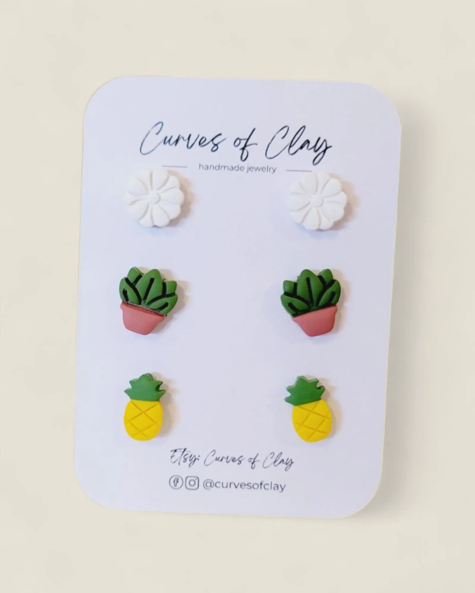 Curves of Clay, Everyday Stud Earrings 3 Pack