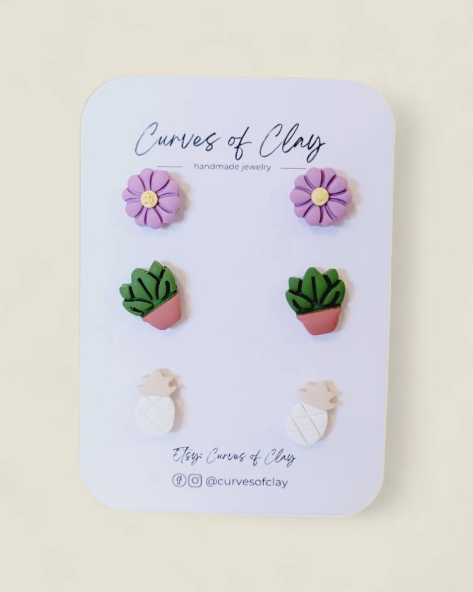 Curves of Clay, Everyday Stud Earrings 3 Pack