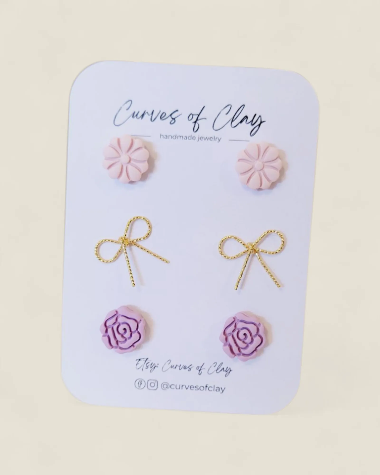 Curves of Clay, Everyday Stud Earrings 3 Pack