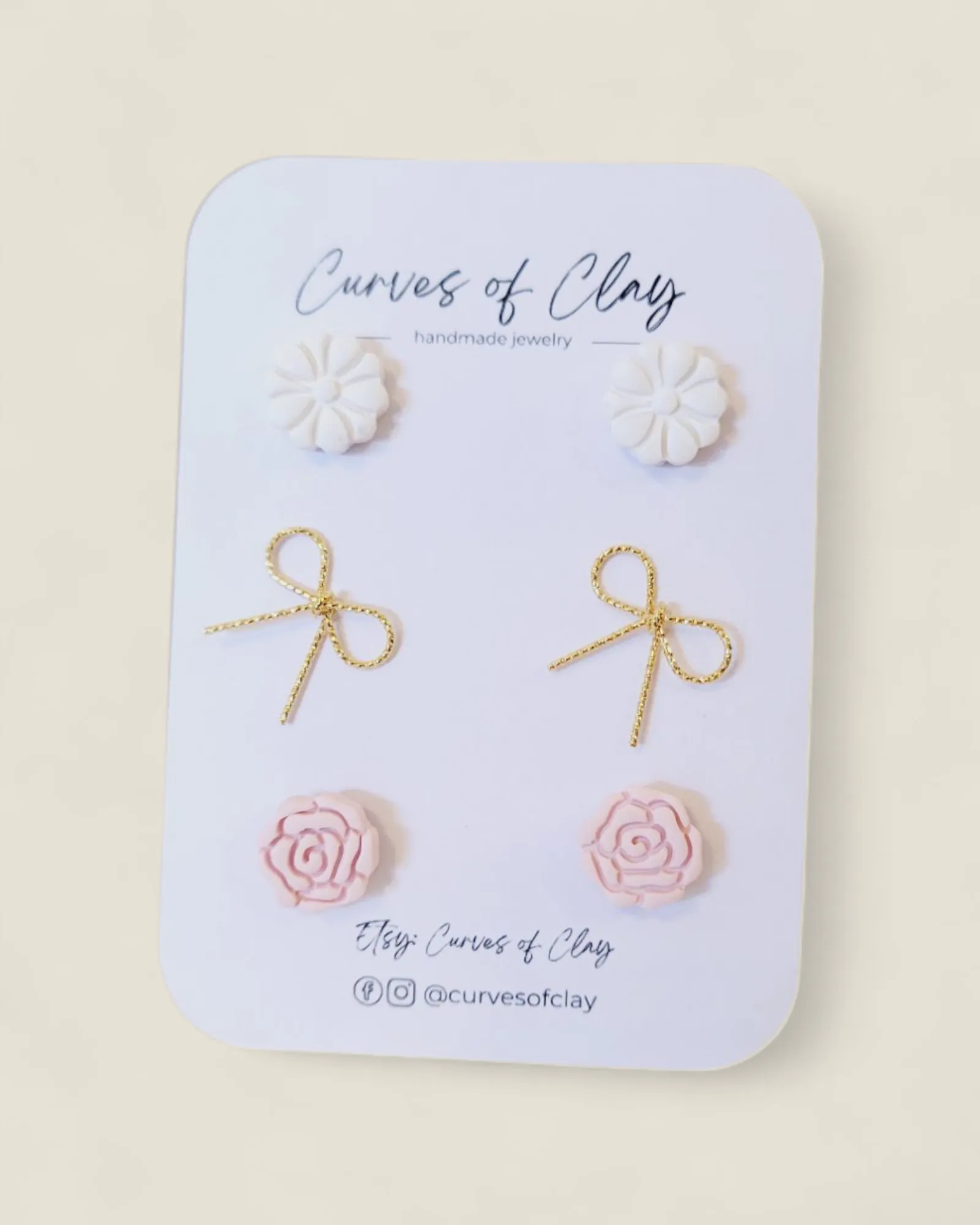 Curves of Clay, Everyday Stud Earrings 3 Pack