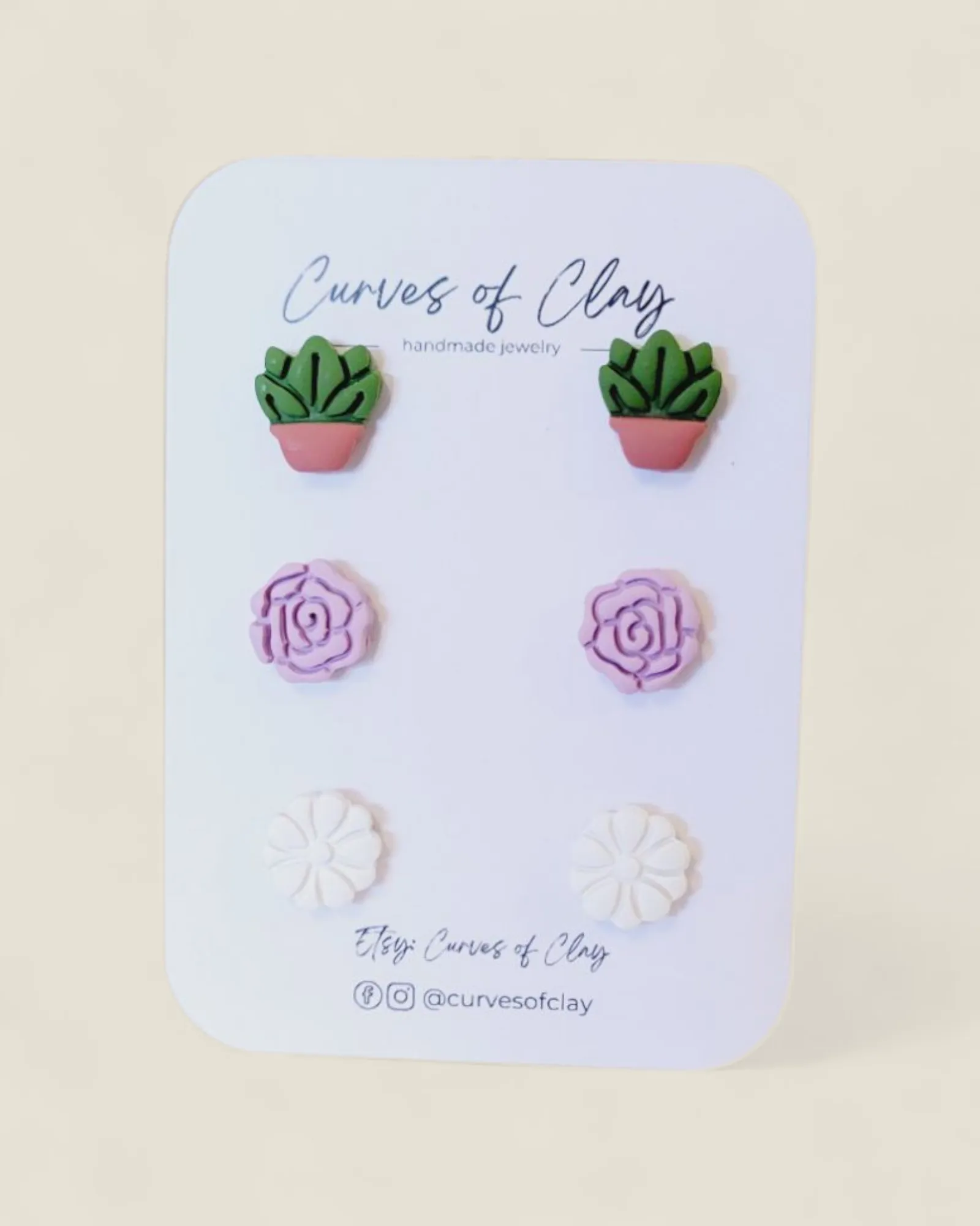 Curves of Clay, Everyday Stud Earrings 3 Pack