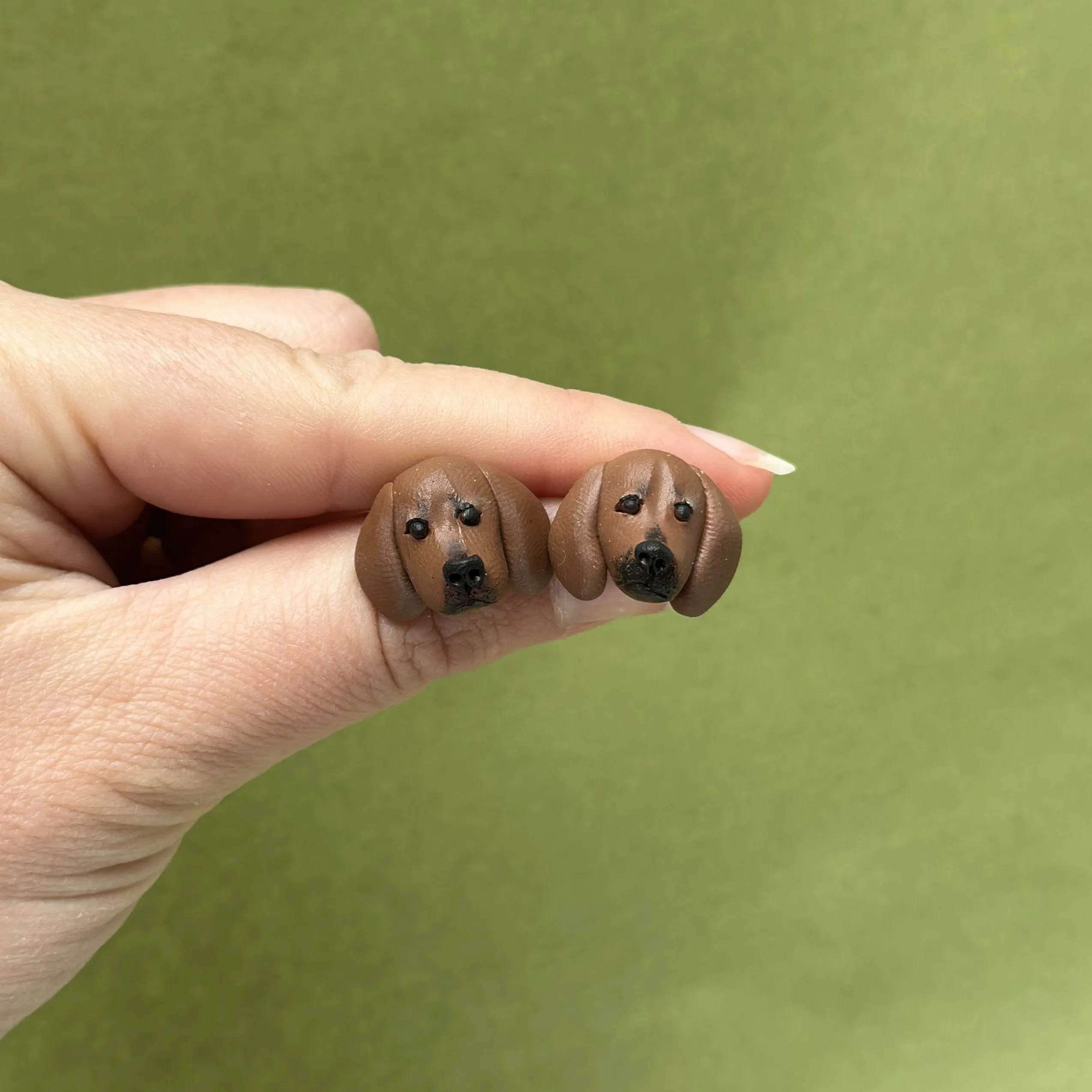 Dachshund earrings - handmade polymer clay sausage dog studs