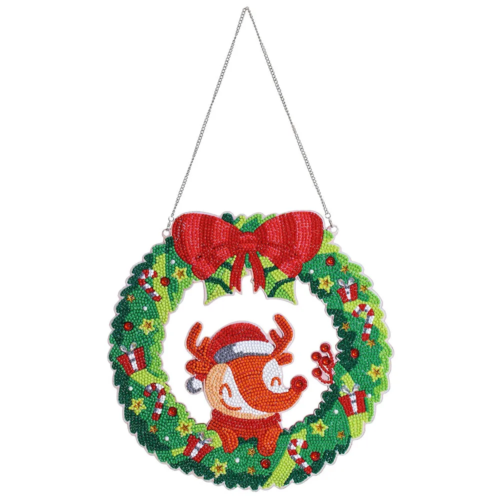 DIY Christmas Diamond Painting Wreath Pendant Wall Hanging Decor