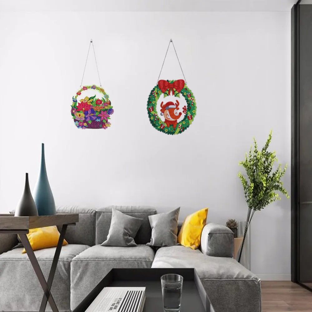 DIY Christmas Diamond Painting Wreath Pendant Wall Hanging Decor
