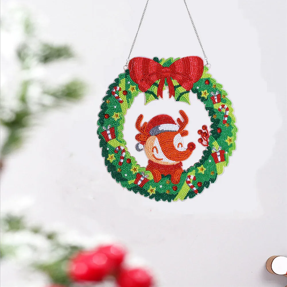 DIY Christmas Diamond Painting Wreath Pendant Wall Hanging Decor
