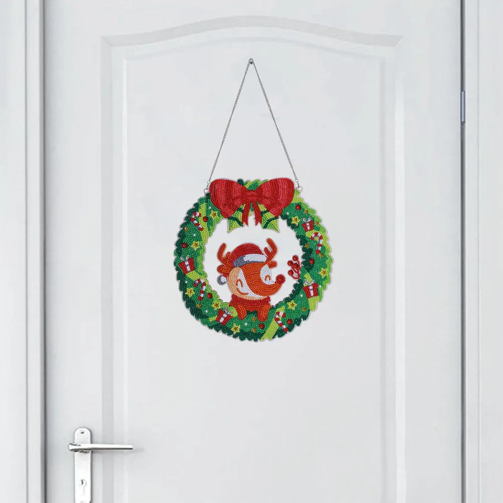 DIY Christmas Diamond Painting Wreath Pendant Wall Hanging Decor
