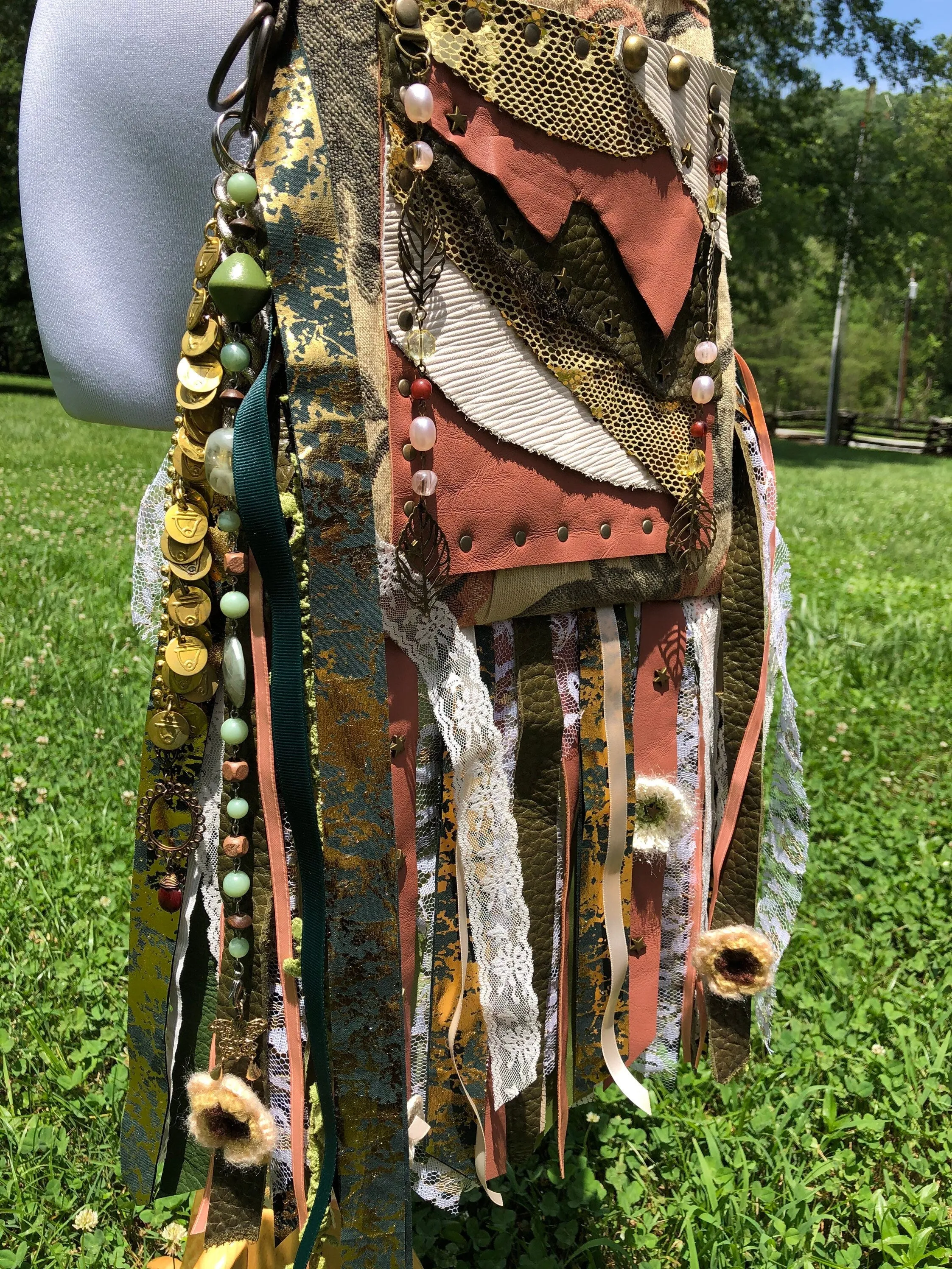 Earth Goddess Bag, Mini Festival Fringe Bag, A Hippie Handbag with Boho Chic Embellishments