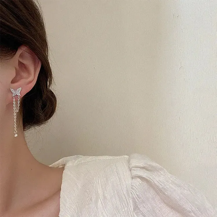 Elegant Asymmetrical Butterfly Tassel Earrings