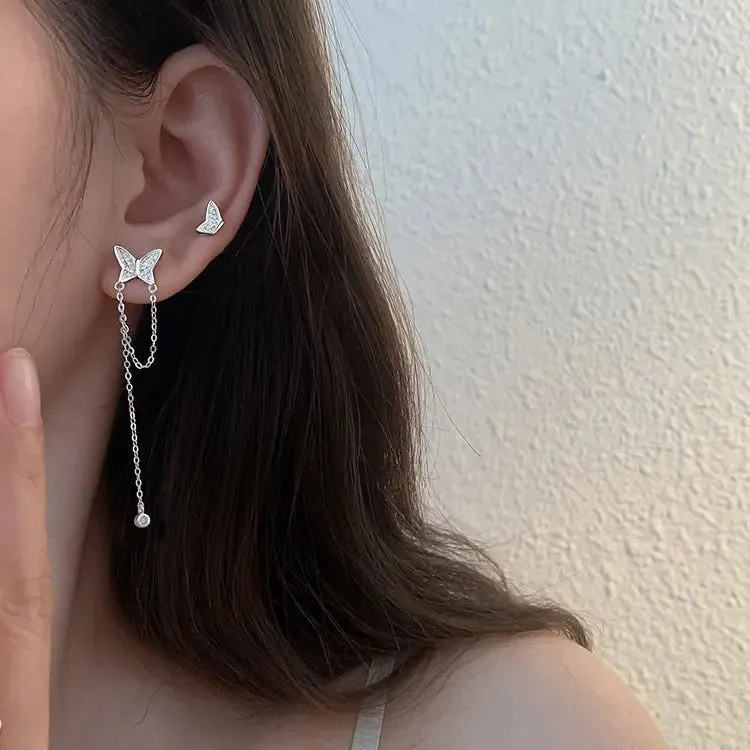 Elegant Asymmetrical Butterfly Tassel Earrings
