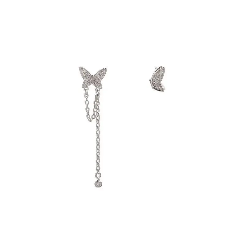 Elegant Asymmetrical Butterfly Tassel Earrings