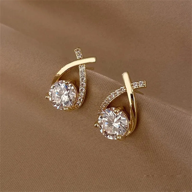 Elegant Crystal Cross Stud Earrings